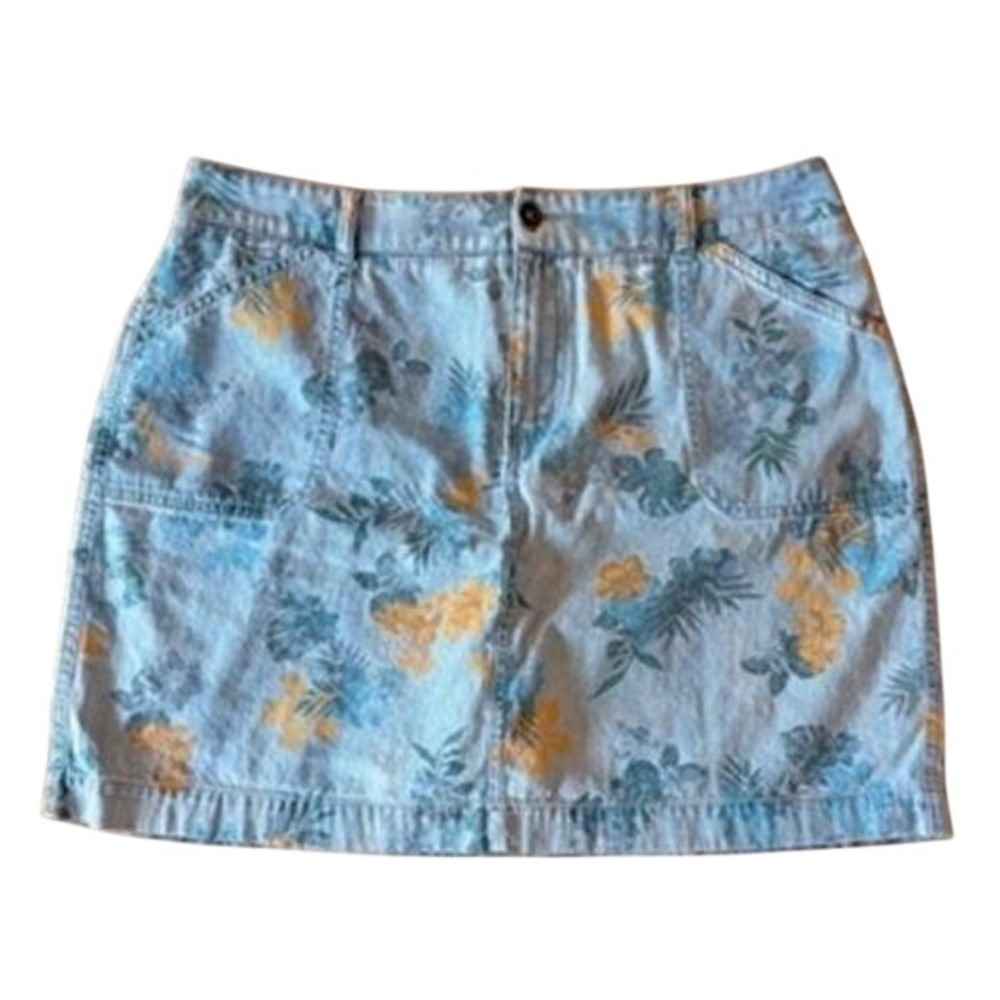 Christopher‎ & Banks Floral Denim Jean Skort 14 Tropical Casual Summer